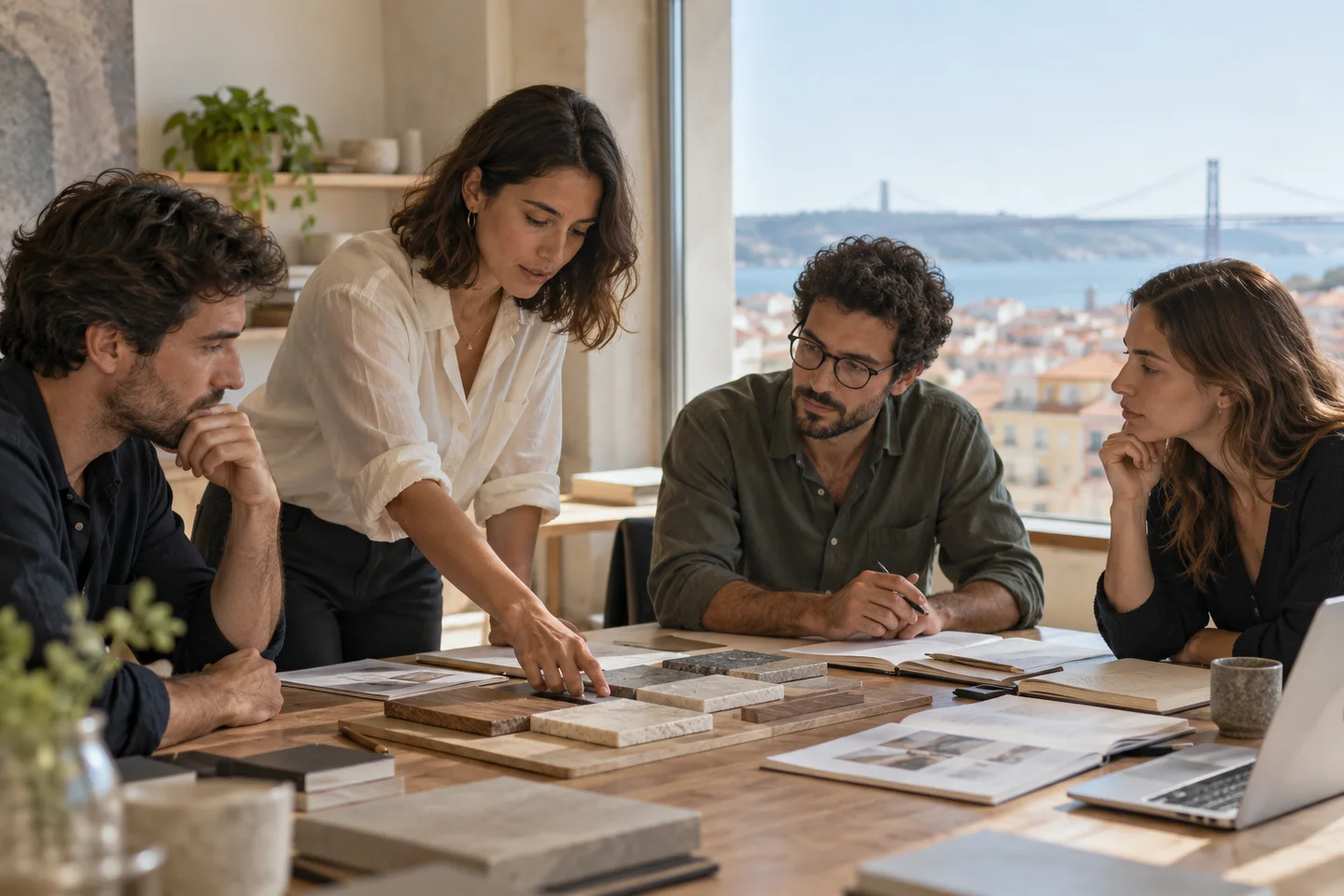 Equipa a rever materiais de produção Equipa a rever materiais de produção