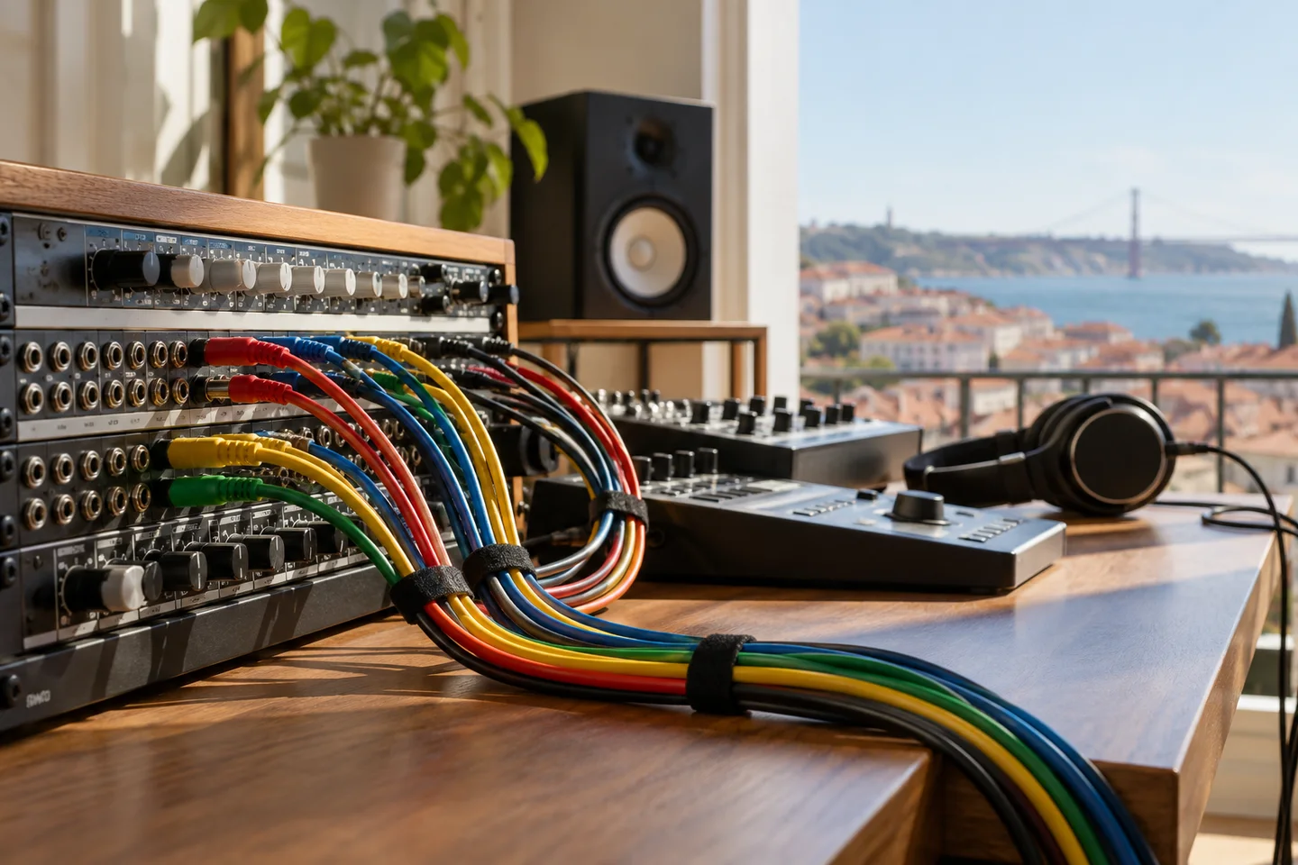 Cabos e ligações num equipamento de áudio